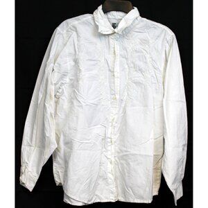1980s HG NY White Flower Embroidery Button up Shirt Blouse Med Business Casual